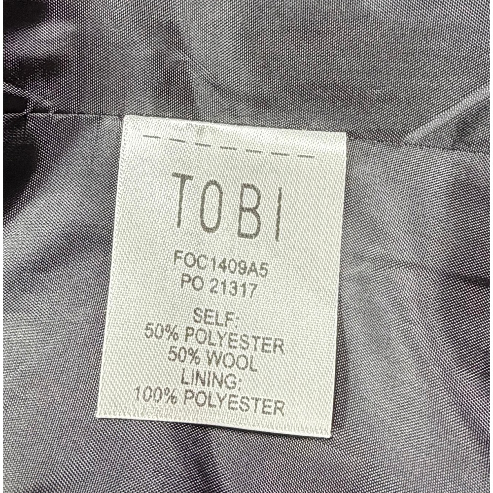Tobi Womens Medium Poncho Coat Wool Blend Black Tan Gray Striped Full Zip Lined - Picture 7 of 10